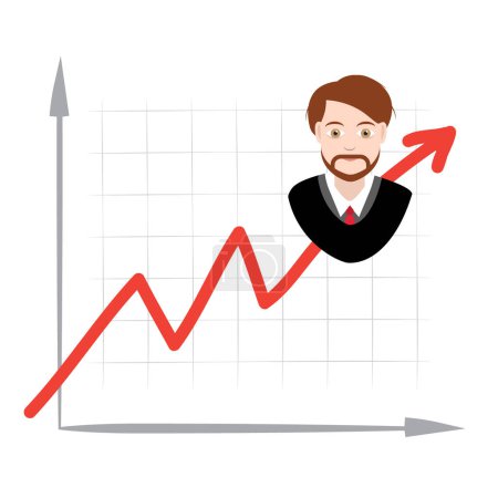 Ilustración de Gráfico de negocios - concepto de éxito con avatar hombre de negocios aislado sobre fondo blanco - Imagen libre de derechos