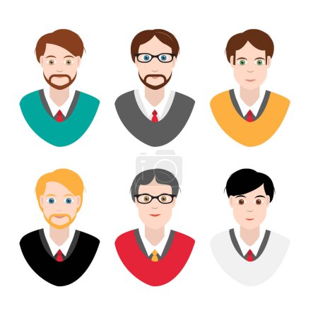 Ilustración de Hombres - profesores, hombres de negocios de diseño plano vector avatares aislados sobre fondo blanco - Imagen libre de derechos
