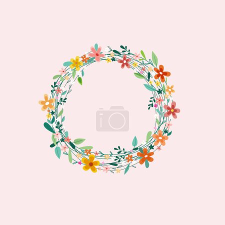 Illustration for Flowers wreath isolated - retro decoration - vector flat design cartoon - Royalty Free Image