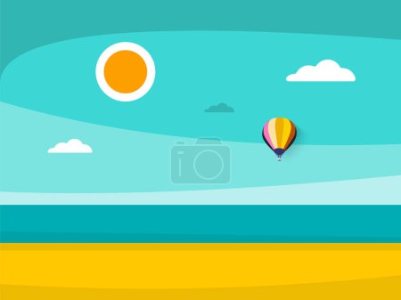 Ilustración de Mar con playa de arena vacía y globo aerostático - vector - Imagen libre de derechos