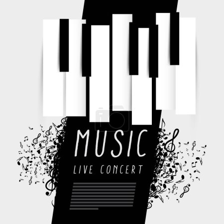 Ilustración de Música - cartel de concierto en vivo con teclas de piano y notas - vector - Imagen libre de derechos