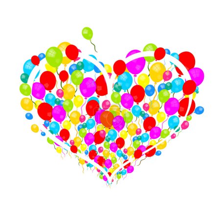 Téléchargez les illustrations : Ballons colorés en forme de coeur isolés sur fond blanc - en licence libre de droit