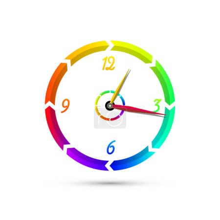Téléchargez les illustrations : Horloge colorée isolée sur fond blanc - vecteur - en licence libre de droit