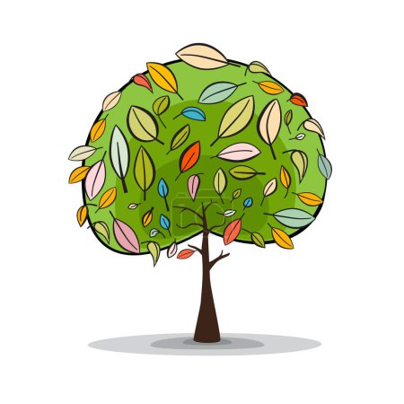 Illustration for Green spring tree with autumn leaves - vector - Royalty Free Image