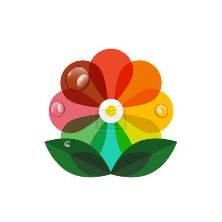 Téléchargez les illustrations : Symbole floral coloré avec des feuilles - logo vectoriel isolé sur fond blanc - en licence libre de droit