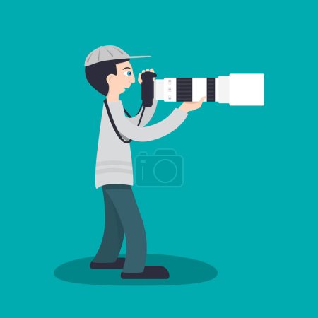 Illustration for Photographer with camera and long white telephoto lens - vector - Royalty Free Image