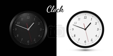 Téléchargez les illustrations : Horloge sur fond blanc et noir. Icônes d'horloge analogique - vecteur. - en licence libre de droit