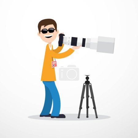 Illustration for Photographer with telephoto lens and tripod - vector - Royalty Free Image