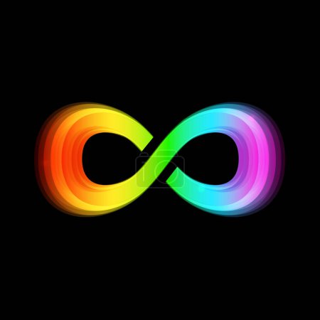 Téléchargez les illustrations : Symbole d'infinité néon coloré sur fond noir - vecteur - en licence libre de droit