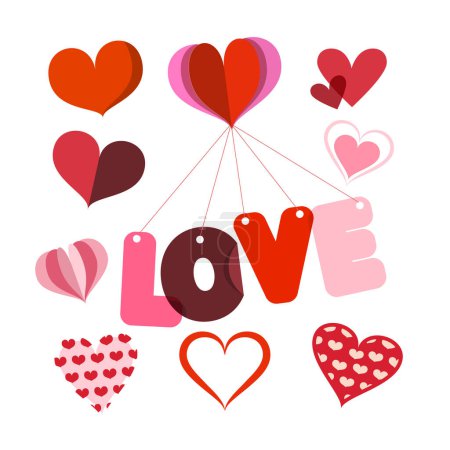 Ilustración de Amor papel cortar letras y corazones - vector - Imagen libre de derechos