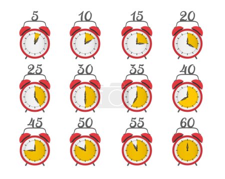 Illustration for Time symbol - five to sixty minutes alarm clock icons - vector - Royalty Free Image