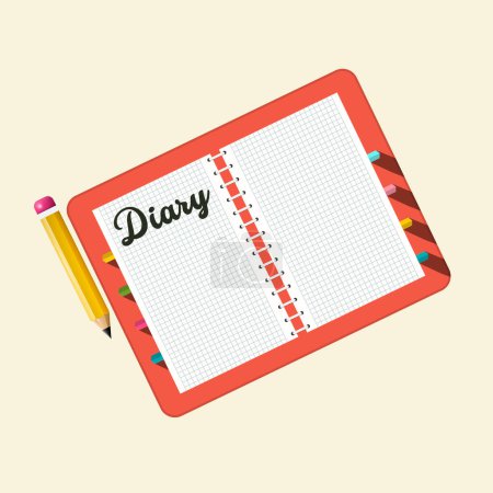 Ilustración de Cuaderno de papel - diario con lápiz - vector de dibujos animados - Imagen libre de derechos