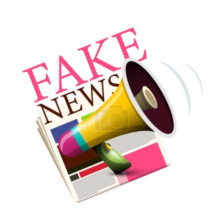 Téléchargez les illustrations : Symbole de fausses nouvelles avec haut-parleur et journaux - vecteur - en licence libre de droit