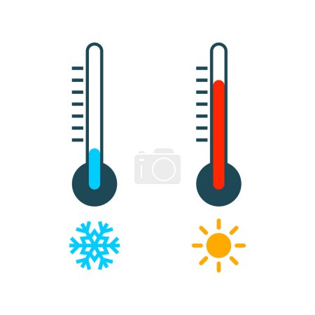 Téléchargez les illustrations : Icônes du thermomètre - symbole de température chaude et froide - en licence libre de droit