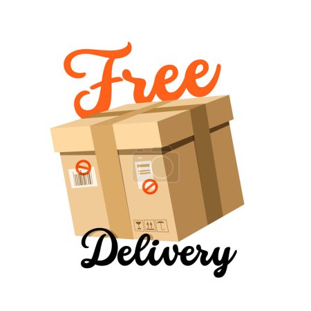 Illustration for Free delivery paper box icon isolated on white background - Royalty Free Image