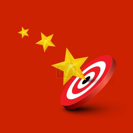 Illustration for Gold stars with bullseye on red background - vector - Royalty Free Image