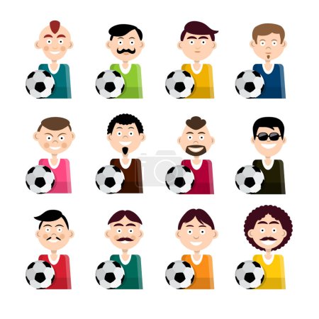 Téléchargez les illustrations : Football - footballeurs isolés sur fond blanc - avatars sportifs - en licence libre de droit