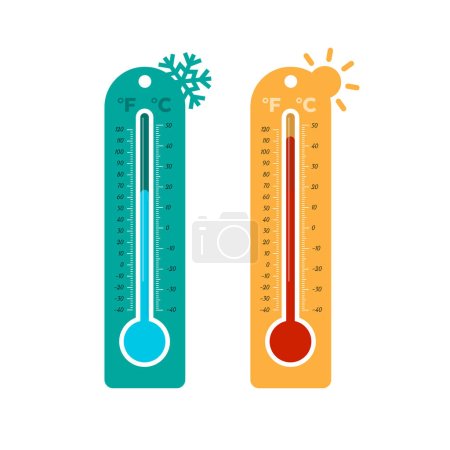 Illustrazione per Icone termometro freddo e caldo - vettore - Immagini Royalty Free