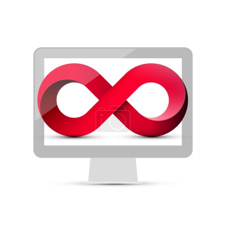Téléchargez les illustrations : Symbole d'infini à l'écran de l'ordinateur - vecteur - en licence libre de droit
