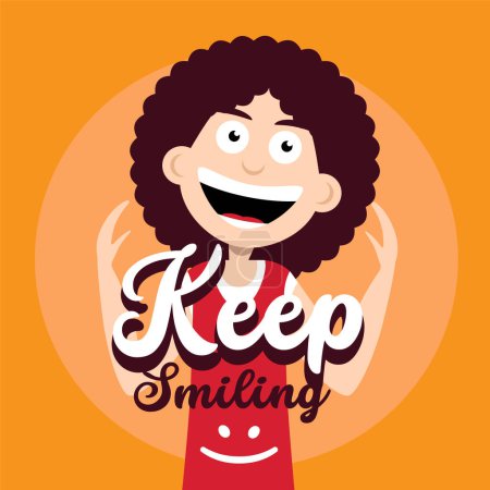 Téléchargez les illustrations : Keep smiling symbol with afro hairstyle man - vector retro illustration - en licence libre de droit