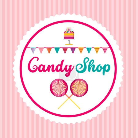 Téléchargez les illustrations : Candy Shop design avec gâteau et sucettes - vecteur - en licence libre de droit
