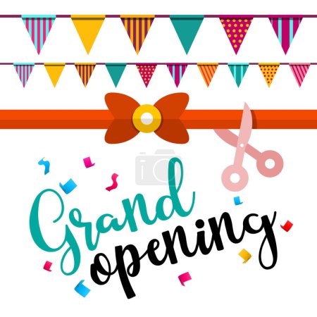 Illustration for Grand opening design with flags and scissors - vector - Royalty Free Image