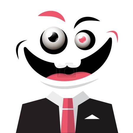 Illustration for Crazy face caricature - abstract man in suit vector cartoon - Royalty Free Image