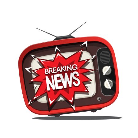 Ilustración de Símbolo de noticias de última hora en retro TV aislado sobre fondo blanco - Imagen libre de derechos