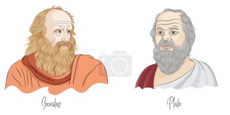 Téléchargez les illustrations : Philosophes grecs d'Athènes, Socrate et Platon portrait vectoriel de style croquis - en licence libre de droit