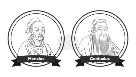 Ilustración de Filósofos chinos, Mencio y Confucio - Imagen libre de derechos