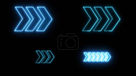 Photo for Set of neon signs arrows of blue light signal on black background. Glowing direction signs banner for bars, restaurants, motel, cafes. Can be used to compose various media such as news, presentations - Royalty Free Image