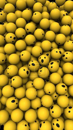 Foto de Tiro editorial: Representación en 3D de bolas de emoji amarillas con cara de sorpresa. Icono de la popular red social Facebook significa whoa, deleite, sorpresa. Icono de popularidad de contenido web. Fondo vertical con - Imagen libre de derechos