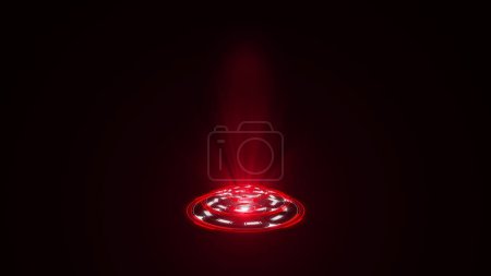 Photo for 3D rendering red round hologram emitting rays of light. Futuristic Sci-fi interface. Glow portal. Technology background. Good for tech title and background, news headline business intro screensaver - Royalty Free Image