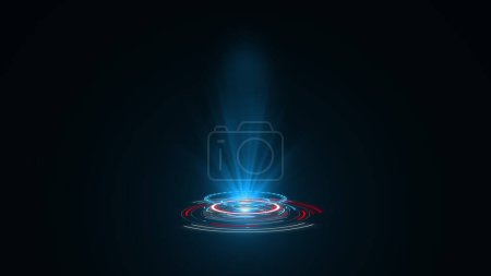 Téléchargez les photos : Interfaces de cercle HUD d'hologramme bleu. Protection des réseaux de données numériques, futur concept de réseau technologique. Excellent pour tout type de hi-tec, science, technologie ou concept futuriste - en image libre de droit