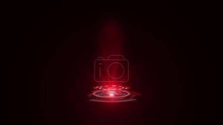 Hologramm rundete HUD Design Animation ab. Digitales Technologiekonzept in roten Farben. Visualisierung radialer Diagramme. Hallo-Tech-Panel. Futuristische Benutzeroberfläche. Modernes Display. Virtuelle Daten