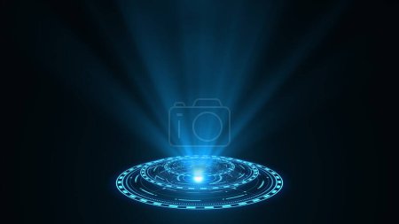 Téléchargez les photos : Cercle d'hologramme bleu abstrait. Bague brillante. Eblouissement science-fiction. Tunnel spatial. Un trou vide. Portail lumineux. Astral. Disque lumineux. Excellent pour tout type de hi-tec, science, technologie ou concept futuriste. 3D - en image libre de droit