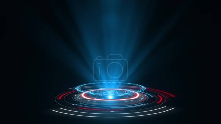 Photo for HUD circle interfaces. Hi tech futuristic display. Blue red hologram button. Digital data network protection, future technology network concept FHD. Modern cyberspace innovation. 3D rendering - Royalty Free Image