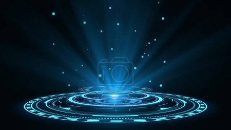 Photo for Blue hologram HUD circle interfaces. Digital data network protection, future technology network concept. Excellent for any kind of hi-tec, science, technology or futuristic concept. 3D rendering - Royalty Free Image