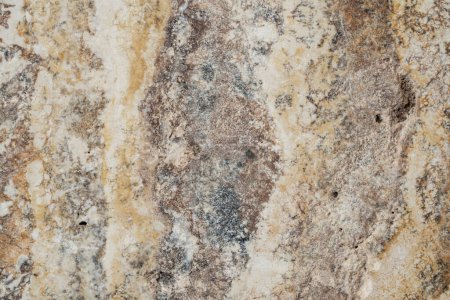 Photo for Macro shot of a granite or marble stone structure with brown white marbling and spots. Marble stone surface with texture pattern. Marble countertop, tile, path, wall. Facing stone with marbled spotted - Royalty Free Image