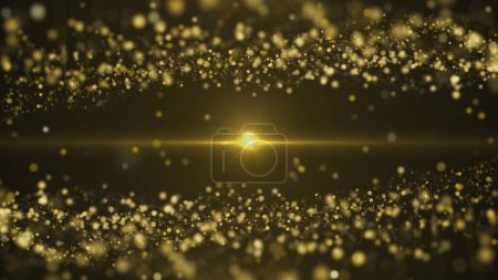 Photo for Two waves of gold dust. Background of sparkling golden dust bokeh with beam of light in the center on black background. Shiny golden stars, glow glitter particles, confetti. Festive background for - Royalty Free Image