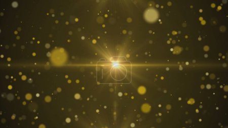 Photo for Background of sparkling golden dust bokeh with beam of light in the center on black background. Shiny golden stars, glow glitter particles, confetti. Festive background for holiday, birthday - Royalty Free Image