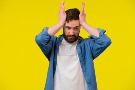 Photo for All is lost. Desperate looser yellow background. Crazy hipster feel lost. Bearded man hold head in frustration. Lost the game. Failed to win. Gambling and betting. Won some lost some - Royalty Free Image