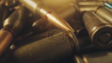 Photo for Bullet shells close up. Cartridges for rifle and carbine. Concept on the theme of war, resistance and crisis - Royalty Free Image