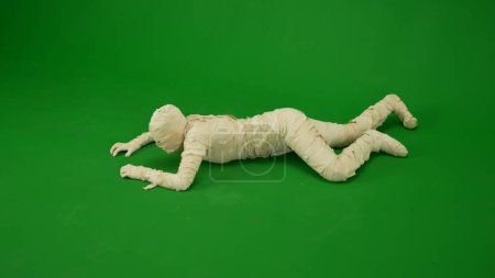 Photo for Green screen isolated chroma key photo capturing a mummy crawling on the floor, dragging itself. Full length. Mock up, workspace for your promotion clip or advertisement. - Royalty Free Image