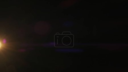 Photo for Cinematic lights reflections. Lens flare flashes effects on black background. Anamorphic lens flares advertisement template creative concept. Abstract overlay with light transition on the left. - Royalty Free Image