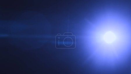 Photo for Cinematic lights reflections. Lens flare flashes effects on black background. Anamorphic lens flares advertisement template creative concept. Abstract overlay with cold spot blue light transition. - Royalty Free Image