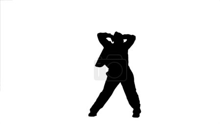 Photo for Black silhouette of a woman figure dancing jazz-funk on bright background in a studio. Modern dynamic and energetic dance choreography. Full length. Creative content, promotional clip or advertisement - Royalty Free Image