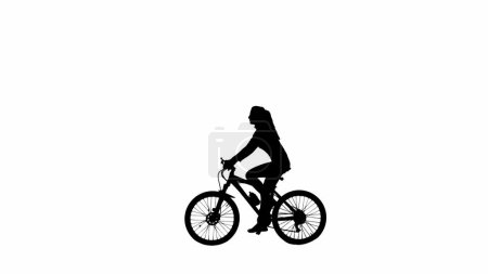 Photo for Healthy sports activity silhouettes creative concept. Portrait of female model. Black silhouette of female in casual clothing riding a sport bicycle. Isolated on white background with alpha channel. - Royalty Free Image