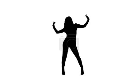 Foto de Silueta de mujer, figura femenina bailando tacones bailan en un estudio. Fondo blanco aislado. Baile sexy con tacones altos. Coreografía sensual moderna. Longitud total. Clip promocional o anuncio. - Imagen libre de derechos