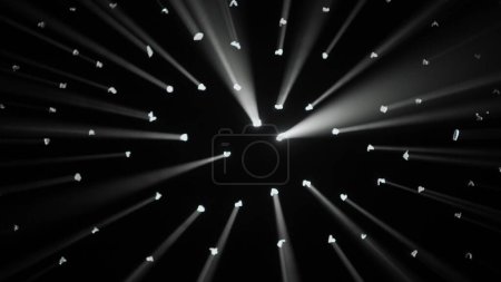 Photo for Stage lights technology creative concept. Close up shot of lights setup. Studio with black background, many dots white rays of light shine through the surface, spotlights and searchlights. - Royalty Free Image